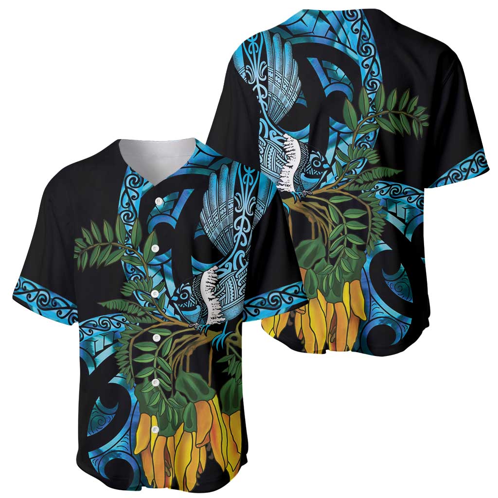 Turquoise New Zealand Kowhai And Piwakawaka Baseball Jersey Maori Ngaru Paua Shell LT14 - Polynesian Pride