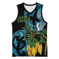 Turquoise New Zealand Kowhai And Piwakawaka Basketball Jersey Maori Ngaru Paua Shell LT14 Unisex Turquoise - Polynesian Pride