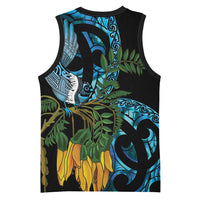 Turquoise New Zealand Kowhai And Piwakawaka Basketball Jersey Maori Ngaru Paua Shell LT14 - Polynesian Pride