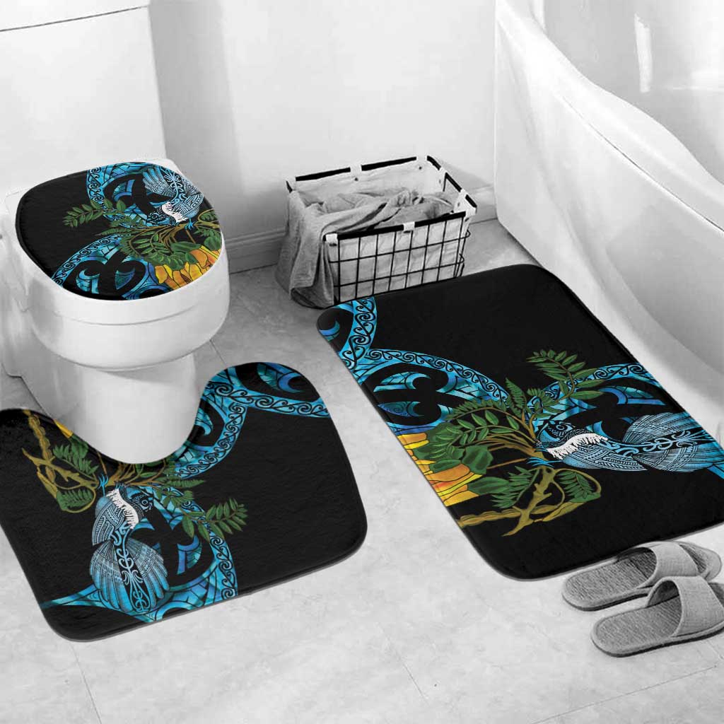 Turquoise New Zealand Kowhai And Piwakawaka Bathroom Set Maori Ngaru Paua Shell LT14 Mat Set Only (3 pcs) One Size Turquoise - Polynesian Pride