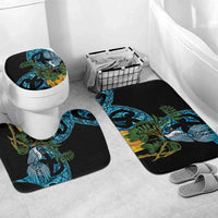Turquoise New Zealand Kowhai And Piwakawaka Bathroom Set Maori Ngaru Paua Shell LT14 Mat Set Only (3 pcs) One Size Turquoise - Polynesian Pride