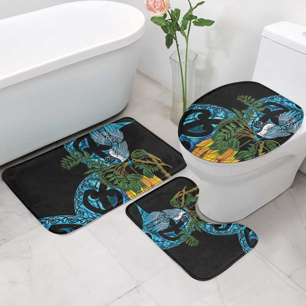 Turquoise New Zealand Kowhai And Piwakawaka Bathroom Set Maori Ngaru Paua Shell LT14 - Polynesian Pride