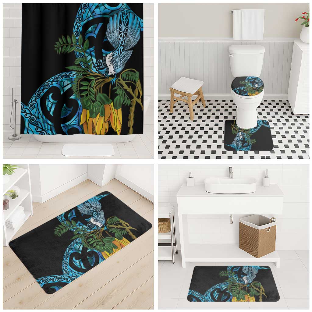 Turquoise New Zealand Kowhai And Piwakawaka Bathroom Set Maori Ngaru Paua Shell LT14 - Polynesian Pride