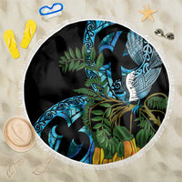 Turquoise New Zealand Kowhai And Piwakawaka Beach Blanket Maori Ngaru Paua Shell LT14 One Size 150cm Turquoise - Polynesian Pride
