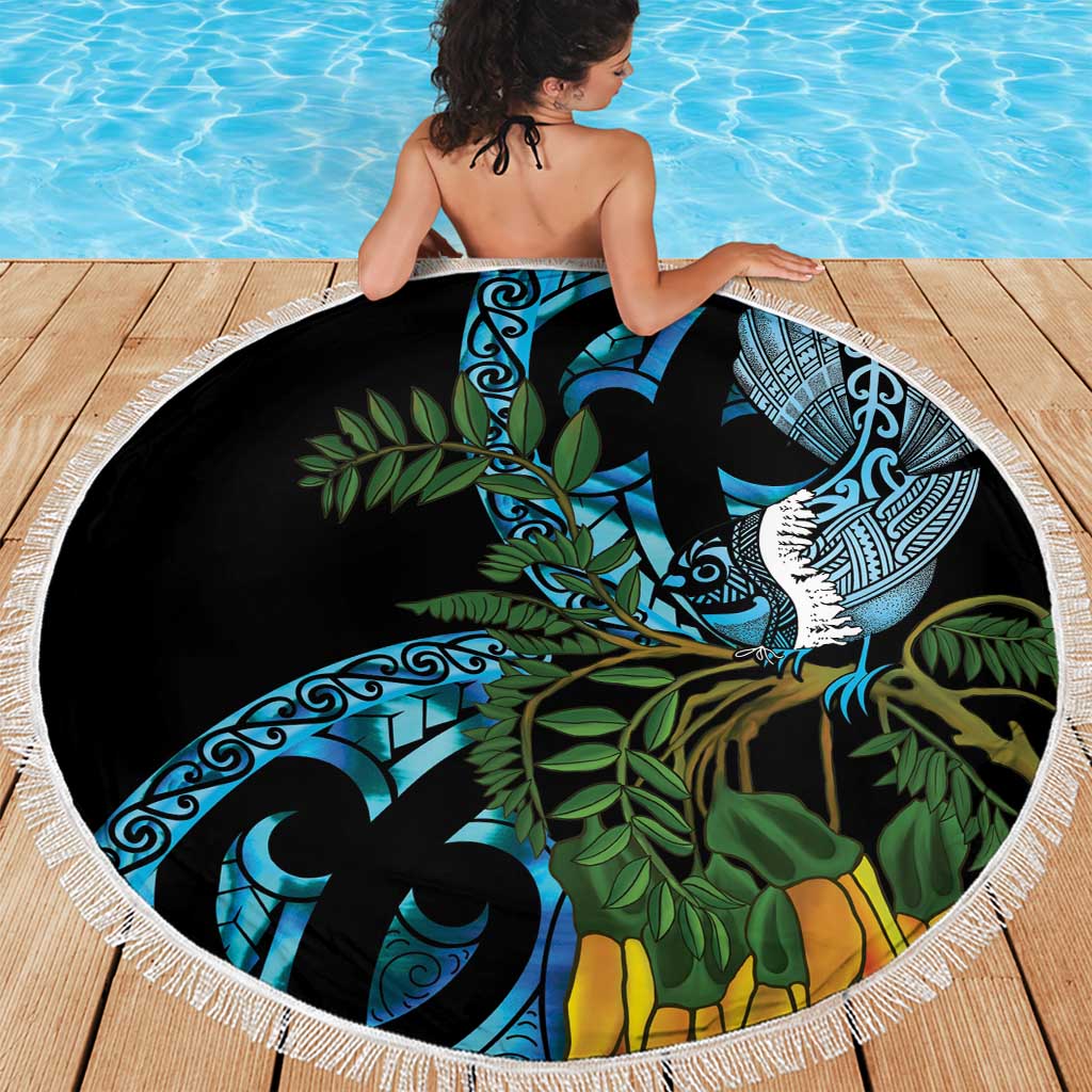 Turquoise New Zealand Kowhai And Piwakawaka Beach Blanket Maori Ngaru Paua Shell LT14 - Polynesian Pride