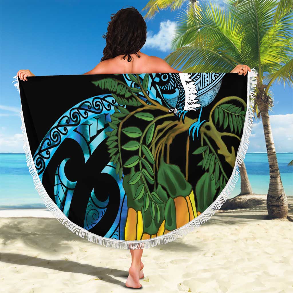 Turquoise New Zealand Kowhai And Piwakawaka Beach Blanket Maori Ngaru Paua Shell LT14 - Polynesian Pride