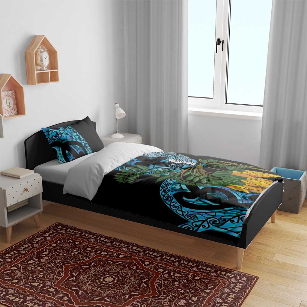 Turquoise New Zealand Kowhai And Piwakawaka Bedding Set Maori Ngaru Paua Shell