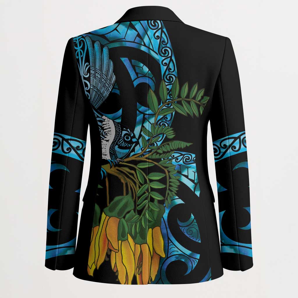 Turquoise New Zealand Kowhai And Piwakawaka Blazer Maori Ngaru Paua Shell LT14 - Polynesian Pride