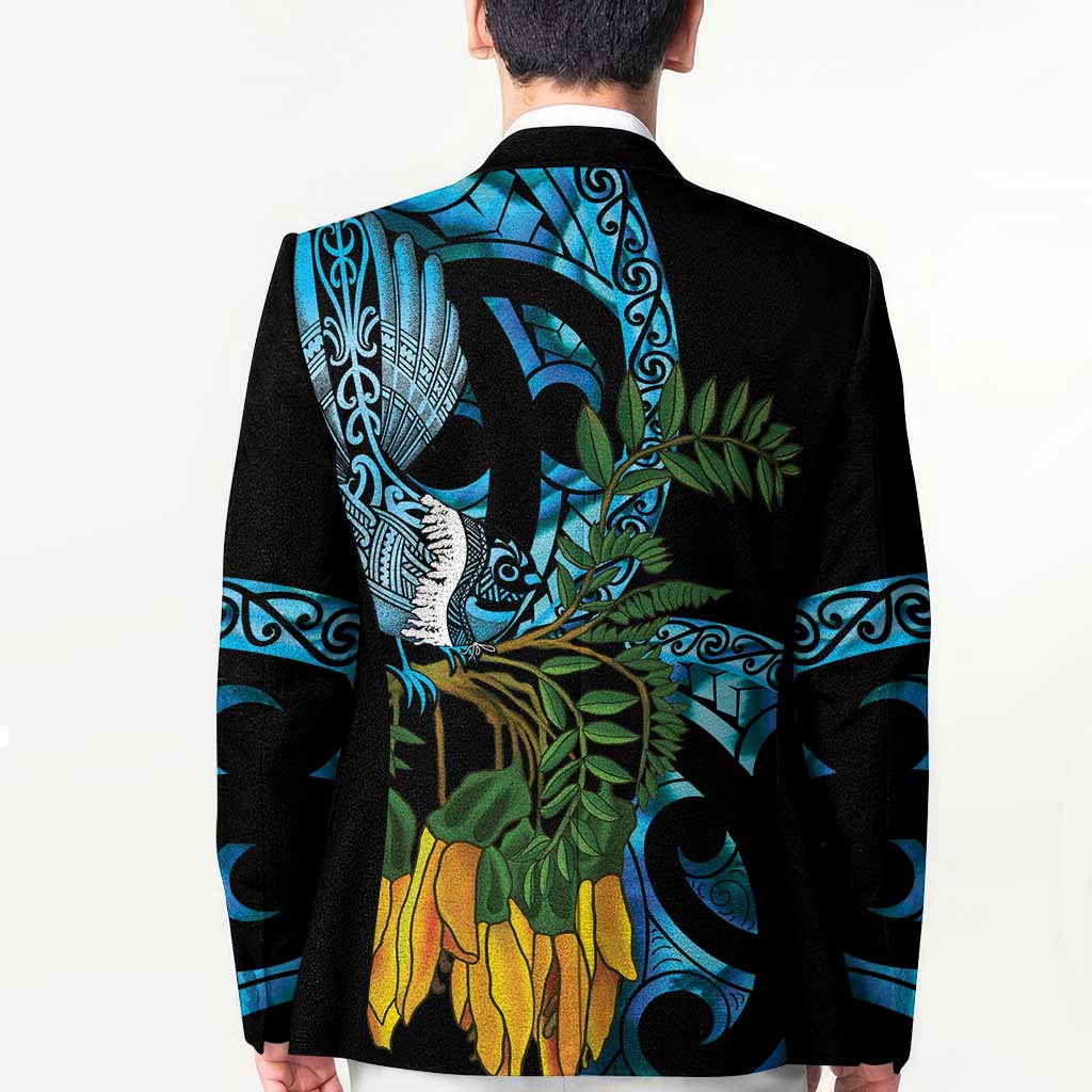 Turquoise New Zealand Kowhai And Piwakawaka Blazer Maori Ngaru Paua Shell LT14 - Polynesian Pride