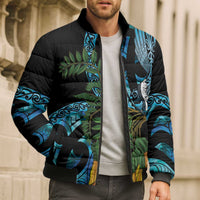 Turquoise New Zealand Kowhai And Piwakawaka Bomber Puffer Jacket Maori Ngaru Paua Shell LT14 - Polynesian Pride
