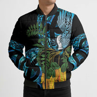 Turquoise New Zealand Kowhai And Piwakawaka Bomber Puffer Jacket Maori Ngaru Paua Shell LT14 - Polynesian Pride