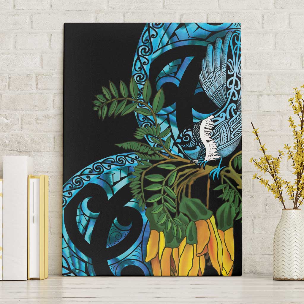 Turquoise New Zealand Kowhai And Piwakawaka Canvas Wall Art Maori Ngaru Paua Shell LT14 Without Frame Turquoise - Polynesian Pride