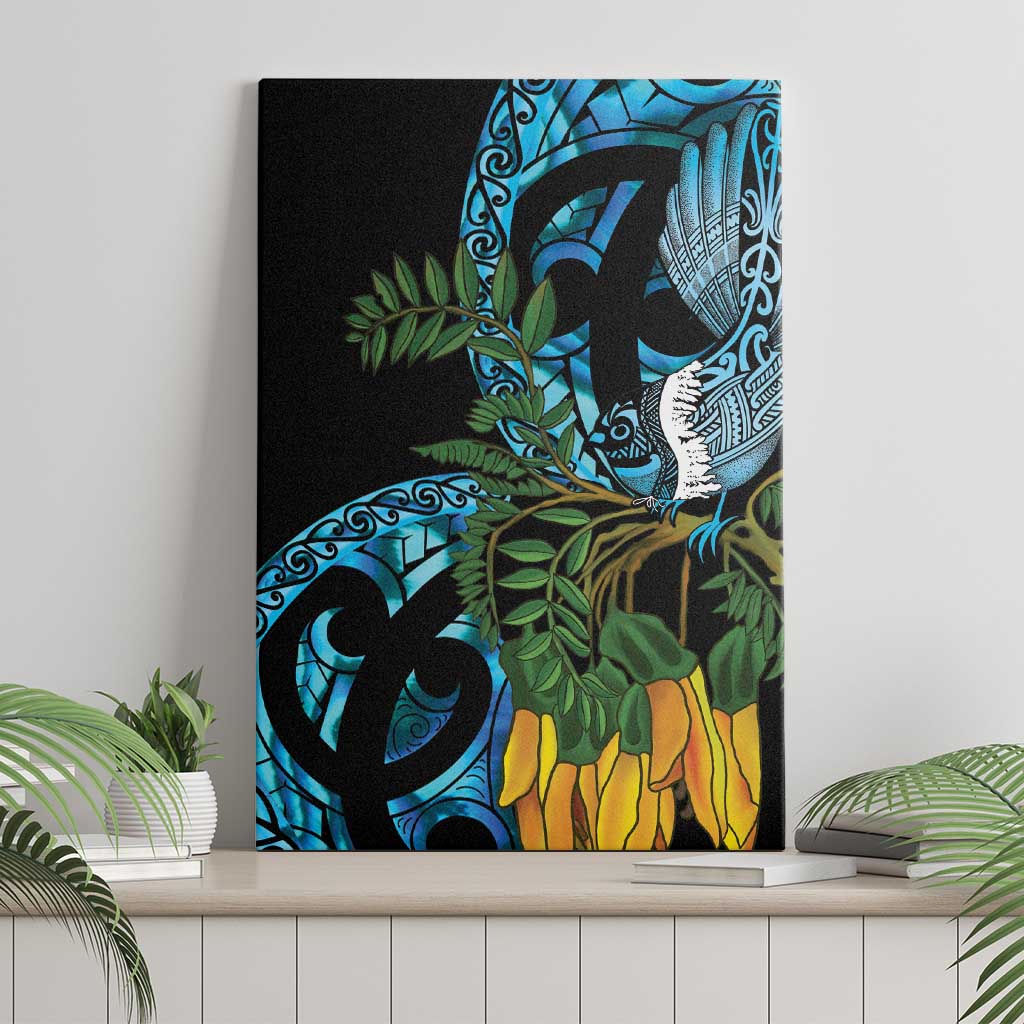 Turquoise New Zealand Kowhai And Piwakawaka Canvas Wall Art Maori Ngaru Paua Shell LT14 - Polynesian Pride