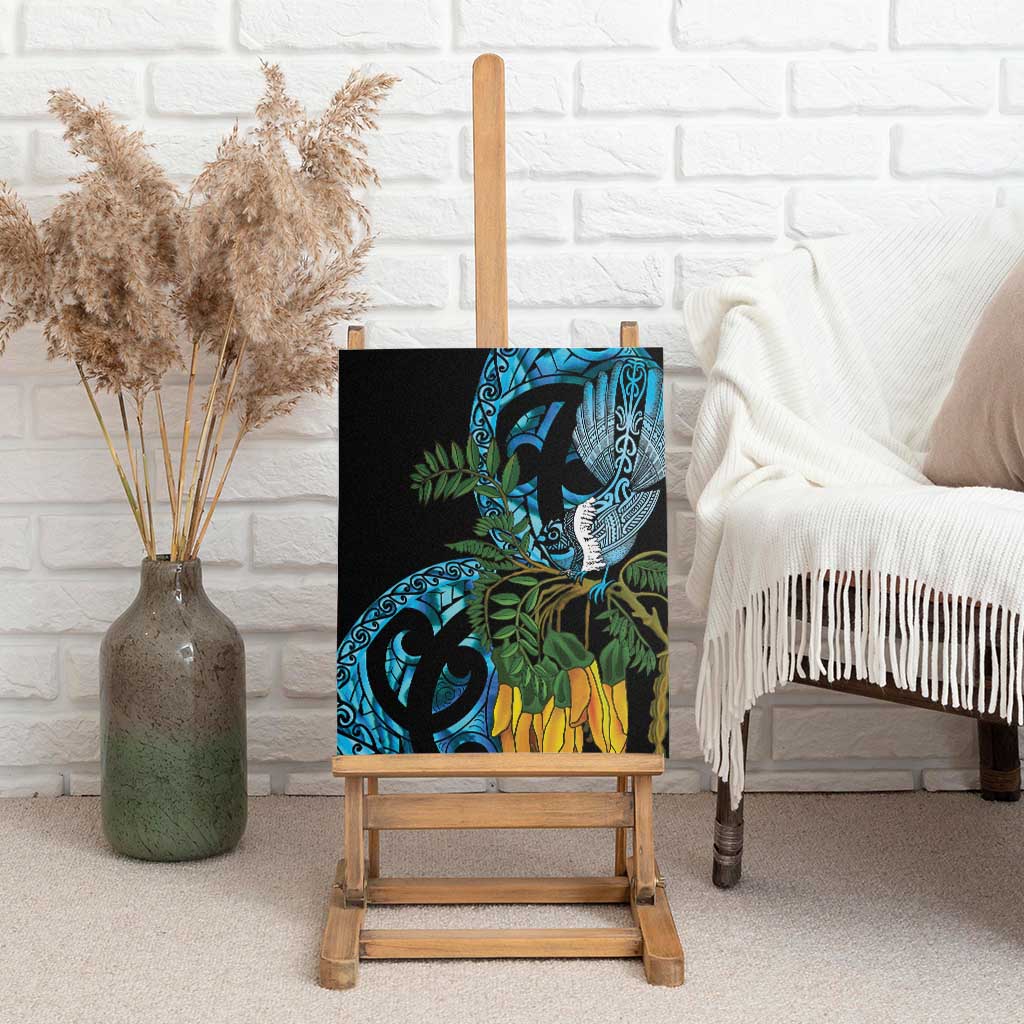 Turquoise New Zealand Kowhai And Piwakawaka Canvas Wall Art Maori Ngaru Paua Shell LT14 - Polynesian Pride