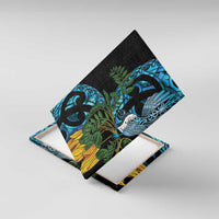 Turquoise New Zealand Kowhai And Piwakawaka Canvas Wall Art Maori Ngaru Paua Shell LT14 With Frame Turquoise - Polynesian Pride