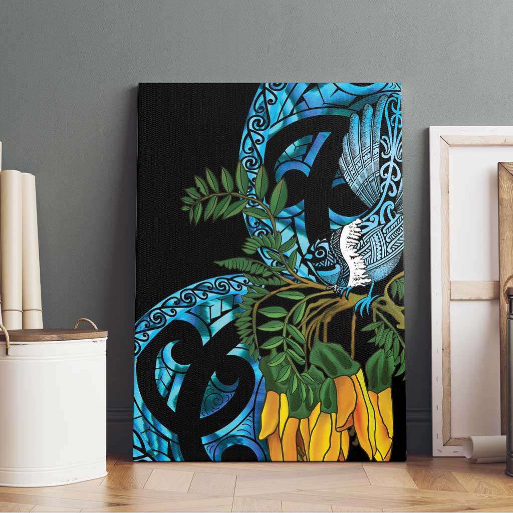Turquoise New Zealand Kowhai And Piwakawaka Canvas Wall Art Maori Ngaru Paua Shell LT14 - Polynesian Pride