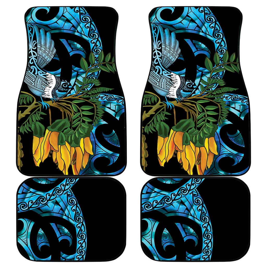 Turquoise New Zealand Kowhai And Piwakawaka Car Mats Maori Ngaru Paua Shell LT14 - Polynesian Pride
