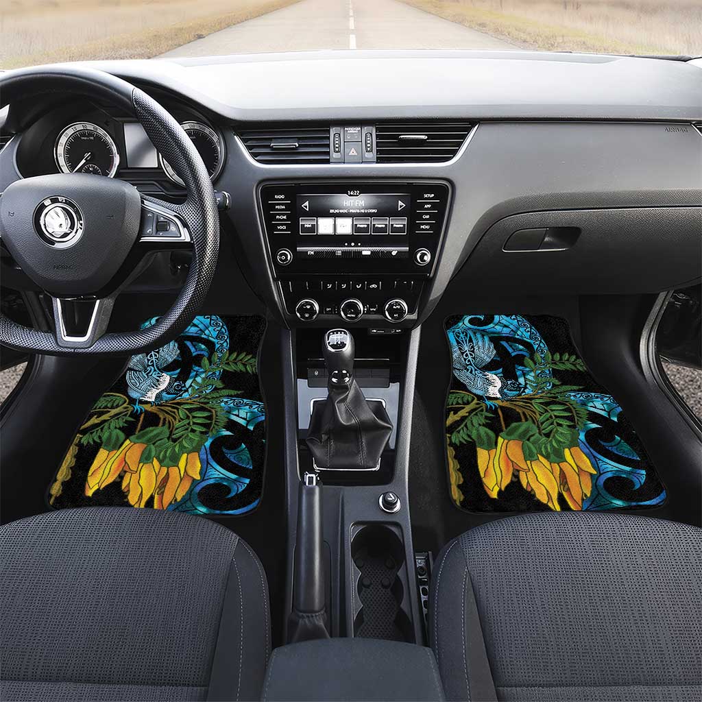 Turquoise New Zealand Kowhai And Piwakawaka Car Mats Maori Ngaru Paua Shell LT14 Set 2pcs - Front Turquoise - Polynesian Pride