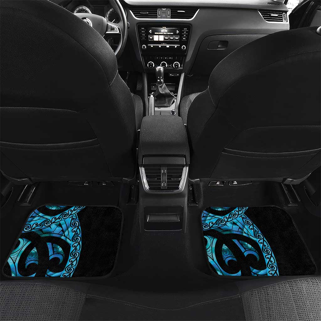 Turquoise New Zealand Kowhai And Piwakawaka Car Mats Maori Ngaru Paua Shell LT14 Set 2pcs - Back Turquoise - Polynesian Pride