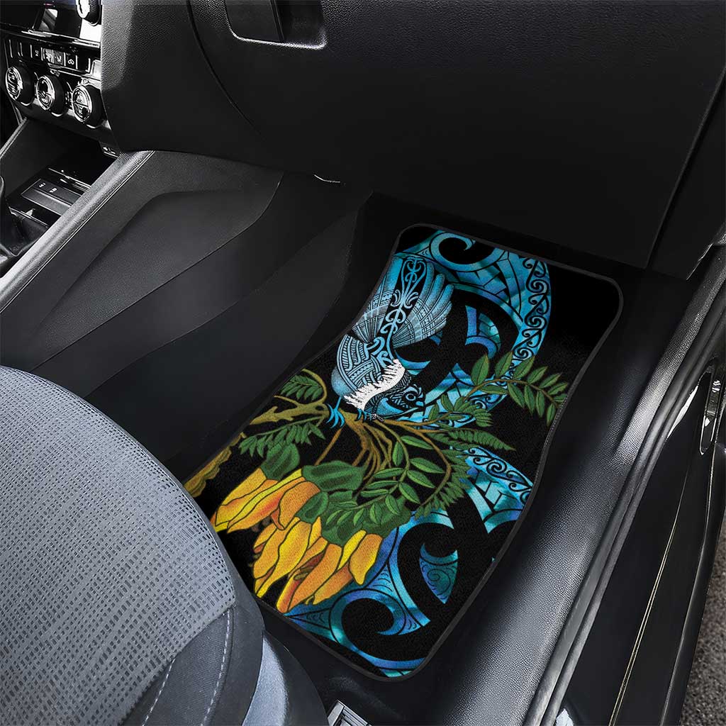 Turquoise New Zealand Kowhai And Piwakawaka Car Mats Maori Ngaru Paua Shell LT14 - Polynesian Pride