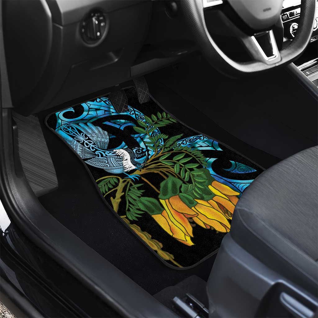 Turquoise New Zealand Kowhai And Piwakawaka Car Mats Maori Ngaru Paua Shell LT14 - Polynesian Pride