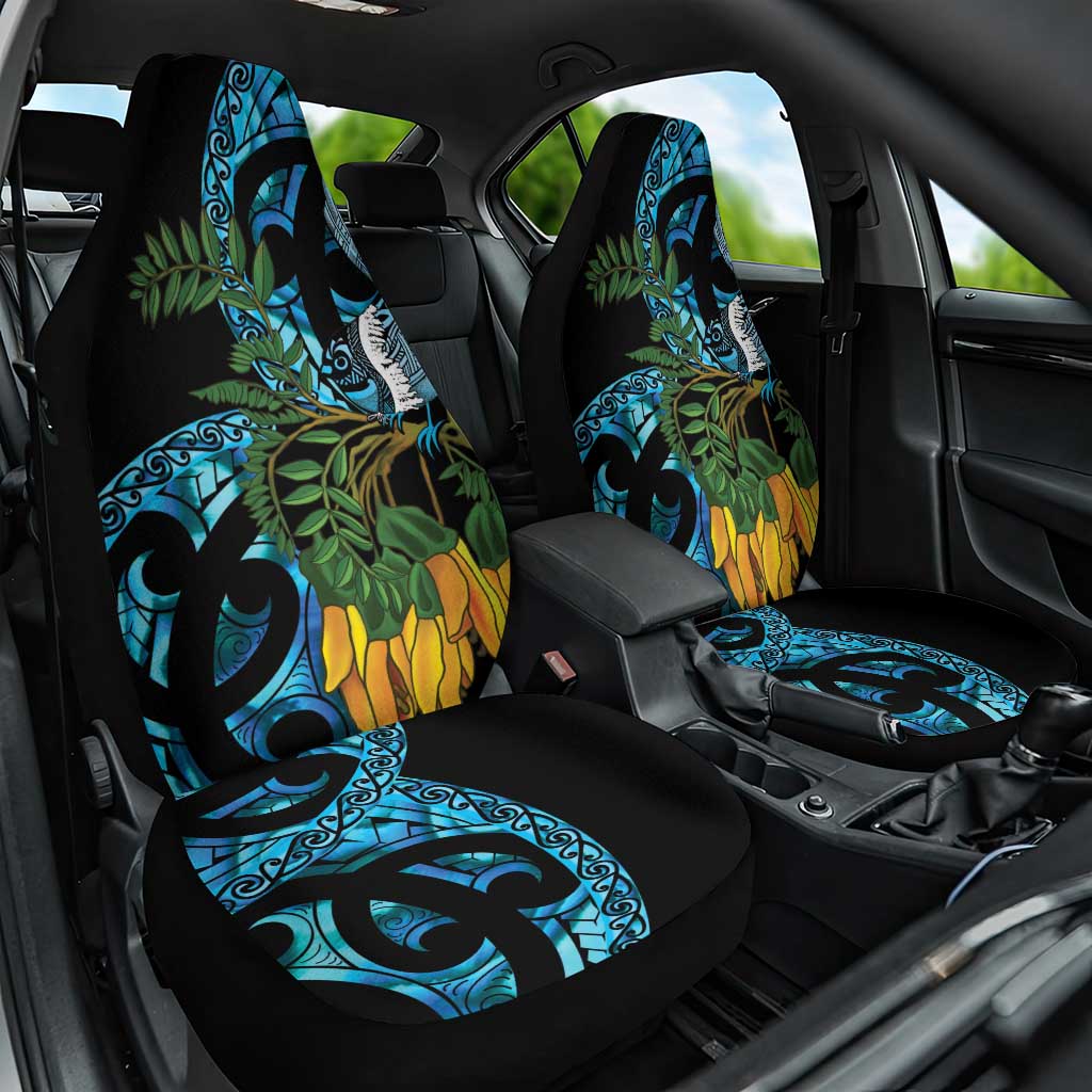 Turquoise New Zealand Kowhai And Piwakawaka Car Seat Cover Maori Ngaru Paua Shell LT14 One Size Turquoise - Polynesian Pride