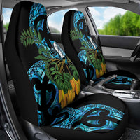 Turquoise New Zealand Kowhai And Piwakawaka Car Seat Cover Maori Ngaru Paua Shell LT14 - Polynesian Pride