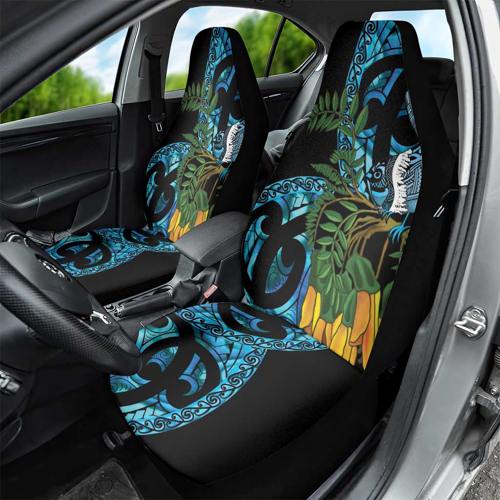 Turquoise New Zealand Kowhai And Piwakawaka Car Seat Cover Maori Ngaru Paua Shell LT14 - Polynesian Pride