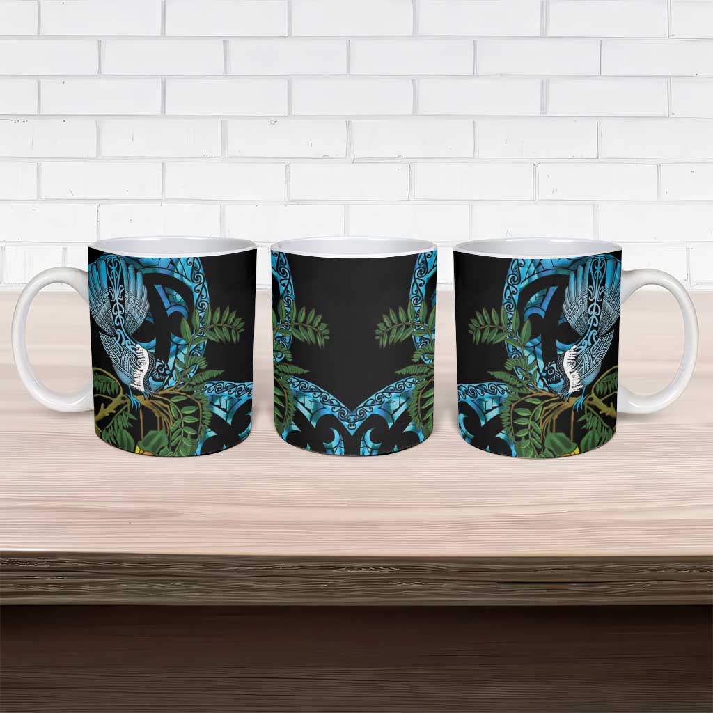 Turquoise New Zealand Kowhai And Piwakawaka Ceramic Mug Maori Ngaru Paua Shell LT14 - Polynesian Pride