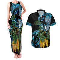 Turquoise New Zealand Kowhai And Piwakawaka Couples Matching Tank Maxi Dress and Hawaiian Shirt Maori Ngaru Paua Shell LT14 Turquoise - Polynesian Pride