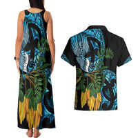 Turquoise New Zealand Kowhai And Piwakawaka Couples Matching Tank Maxi Dress and Hawaiian Shirt Maori Ngaru Paua Shell LT14 - Polynesian Pride