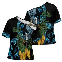 Turquoise New Zealand Kowhai And Piwakawaka Cross Shoulder Shirt Maori Ngaru Paua Shell LT14 - Polynesian Pride