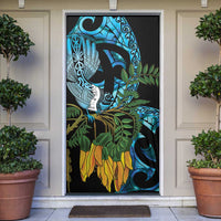 Turquoise New Zealand Kowhai And Piwakawaka Door Cover Maori Ngaru Paua Shell LT14 Turquoise - Polynesian Pride
