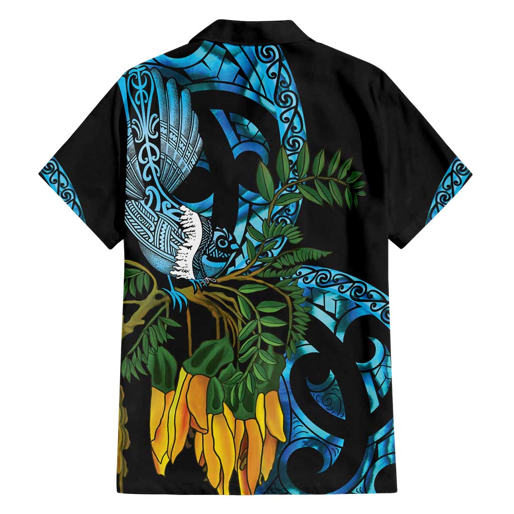 Turquoise New Zealand Kowhai And Piwakawaka Family Matching Long Sleeve Bodycon Dress and Hawaiian Shirt Maori Ngaru Paua Shell LT14 - Polynesian Pride