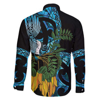 Turquoise New Zealand Kowhai And Piwakawaka Family Matching Long Sleeve Bodycon Dress and Hawaiian Shirt Maori Ngaru Paua Shell LT14 - Polynesian Pride