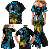 Turquoise New Zealand Kowhai And Piwakawaka Family Matching Mermaid Dress and Hawaiian Shirt Maori Ngaru Paua Shell LT14 - Polynesian Pride