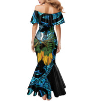 Turquoise New Zealand Kowhai And Piwakawaka Family Matching Mermaid Dress and Hawaiian Shirt Maori Ngaru Paua Shell LT14 - Polynesian Pride