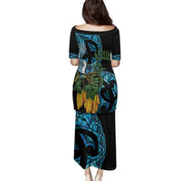 Turquoise New Zealand Kowhai And Piwakawaka Family Matching Puletasi and Hawaiian Shirt Maori Ngaru Paua Shell LT14 - Polynesian Pride