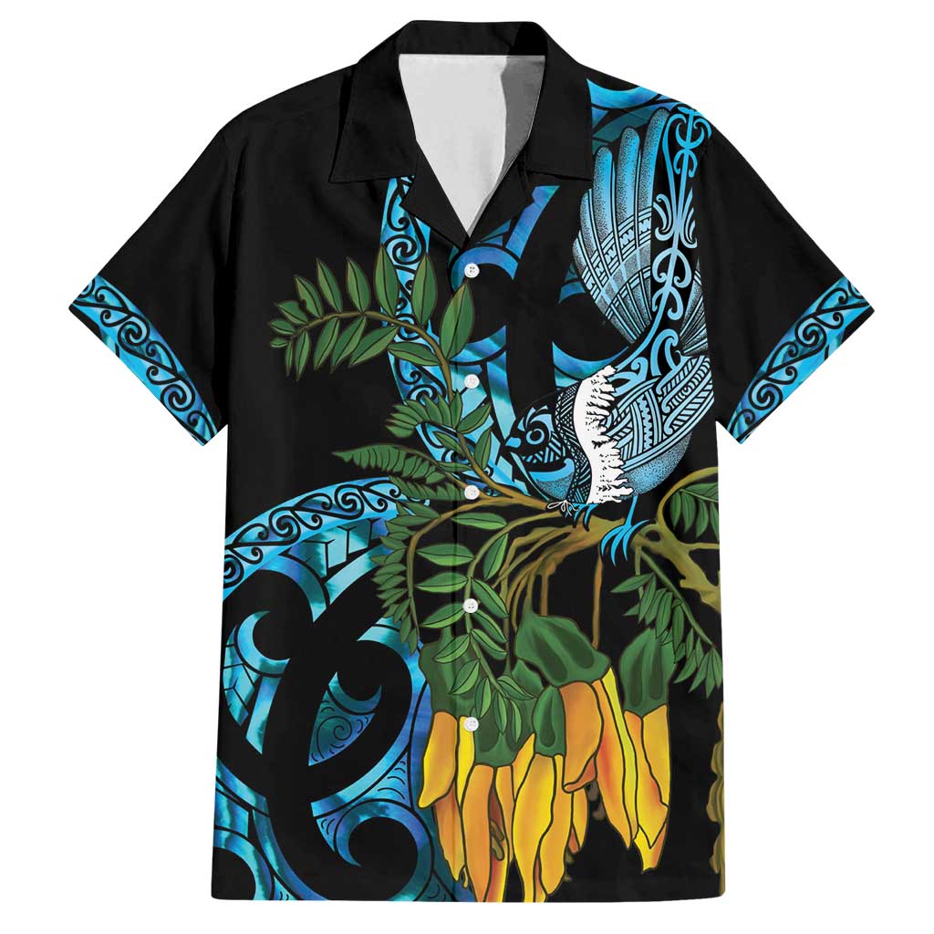 Turquoise New Zealand Kowhai And Piwakawaka Family Matching Summer Maxi Dress and Hawaiian Shirt Maori Ngaru Paua Shell LT14 Dad's Shirt - Short Sleeve Turquoise - Polynesian Pride