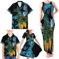 Turquoise New Zealand Kowhai And Piwakawaka Family Matching Tank Maxi Dress and Hawaiian Shirt Maori Ngaru Paua Shell LT14 - Polynesian Pride