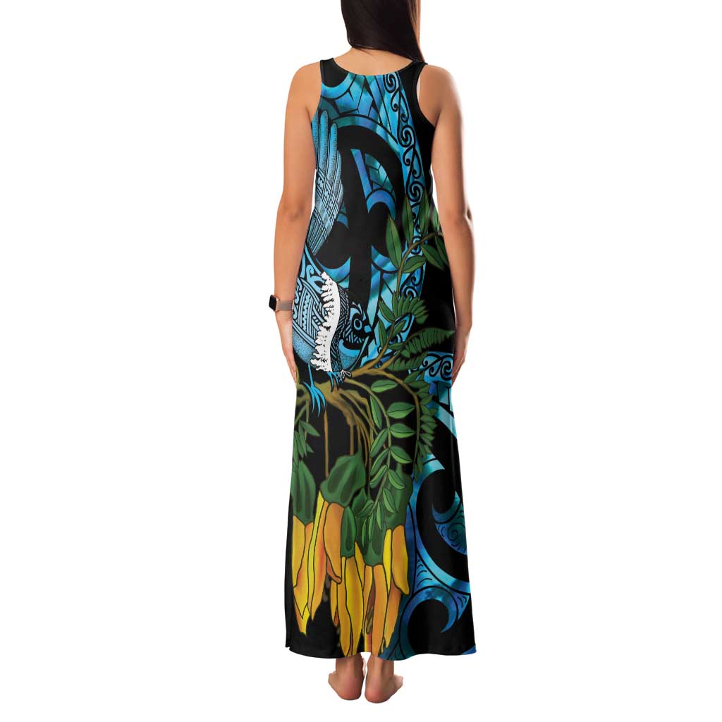 Turquoise New Zealand Kowhai And Piwakawaka Family Matching Tank Maxi Dress and Hawaiian Shirt Maori Ngaru Paua Shell LT14 - Polynesian Pride