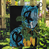 Turquoise New Zealand Kowhai And Piwakawaka Garden Flag Maori Ngaru Paua Shell LT14 Garden Flag Turquoise - Polynesian Pride