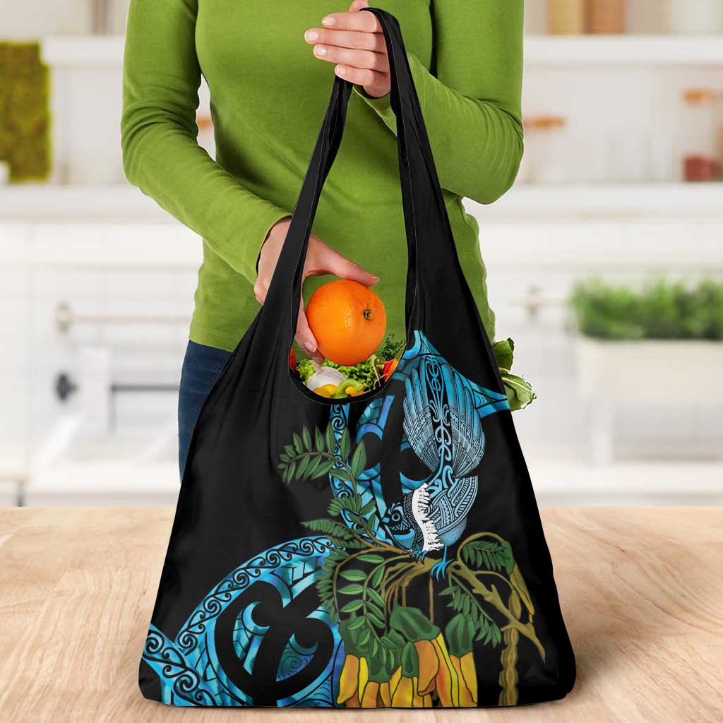 Turquoise New Zealand Kowhai And Piwakawaka Grocery Bag Maori Ngaru Paua Shell LT14 - Polynesian Pride