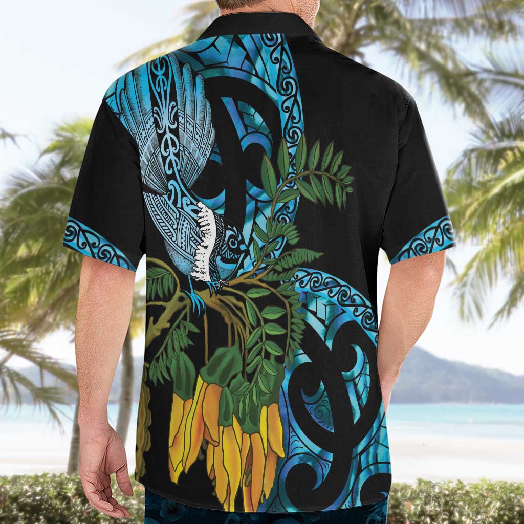 Turquoise New Zealand Kowhai And Piwakawaka Hawaiian Shirt Maori Ngaru Paua Shell LT14 - Polynesian Pride