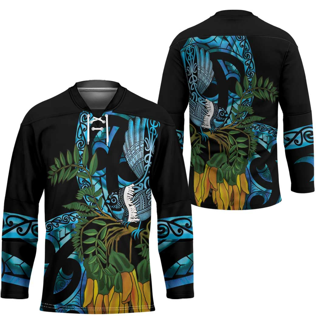 Turquoise New Zealand Kowhai And Piwakawaka Hockey Jersey Maori Ngaru Paua Shell LT14 - Polynesian Pride