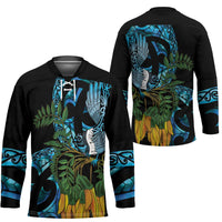 Turquoise New Zealand Kowhai And Piwakawaka Hockey Jersey Maori Ngaru Paua Shell LT14 - Polynesian Pride