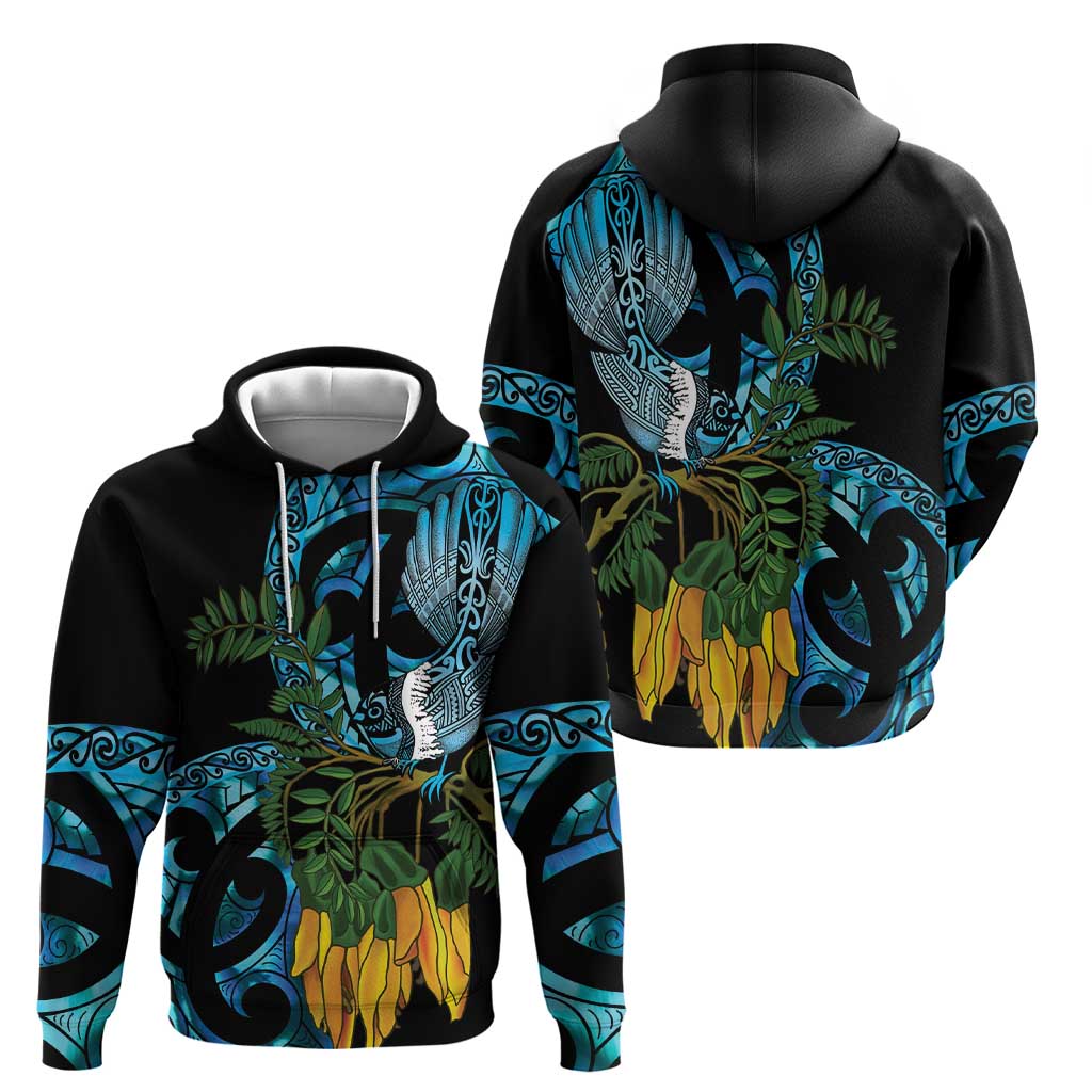 Turquoise New Zealand Kowhai And Piwakawaka Hoodie Maori Ngaru Paua Shell LT14 - Polynesian Pride