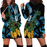 Turquoise New Zealand Kowhai And Piwakawaka Hoodie Dress Maori Ngaru Paua Shell LT14 - Polynesian Pride