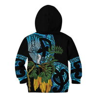 Turquoise New Zealand Kowhai And Piwakawaka Kid Hoodie Maori Ngaru Paua Shell LT14 - Polynesian Pride