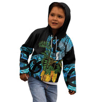 Turquoise New Zealand Kowhai And Piwakawaka Kid Hoodie Maori Ngaru Paua Shell LT14 - Polynesian Pride